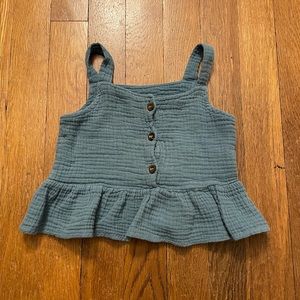 Baby Dusty Blue Gauze Ruffle Bottom Tank with Buttons Down Back, Size 90 (US 2T)